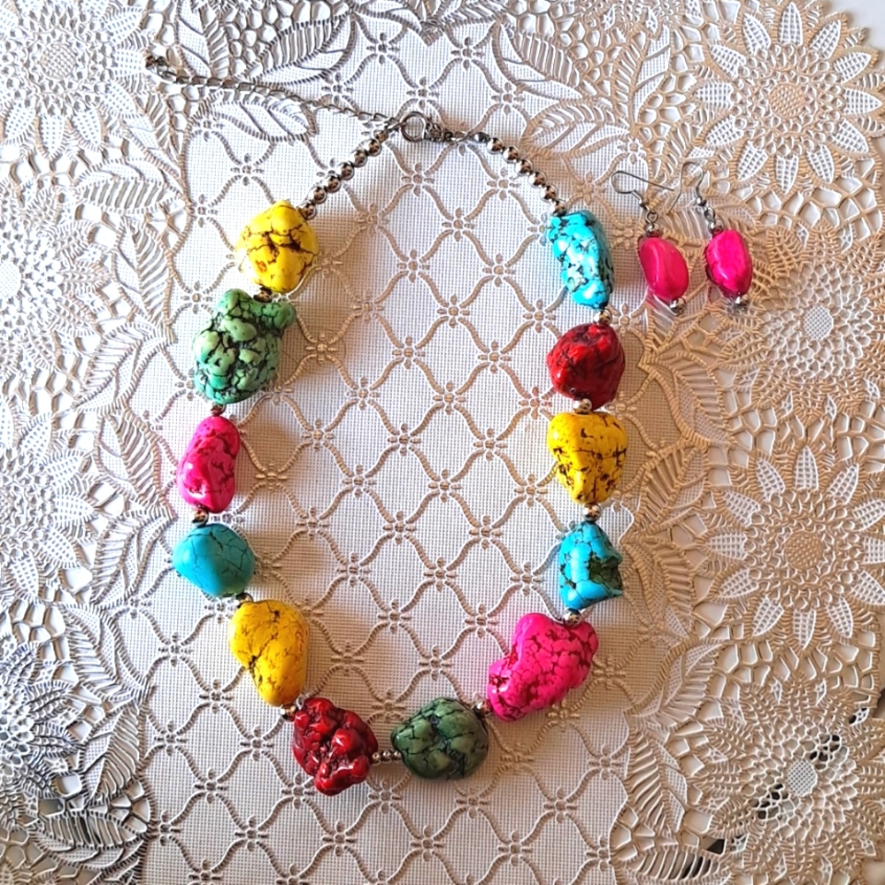 Multicolor Howlite Stones Necklace Earring Set